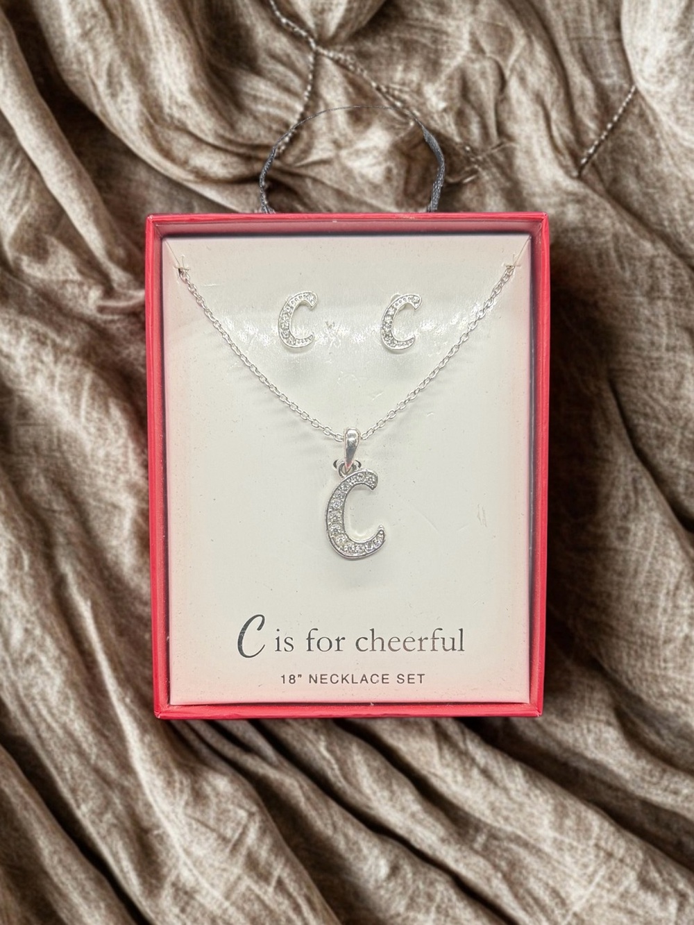 🩶C is for Cheerful Silver-Tone 'C' Initial Necklace & Earring Set/NIB🩶